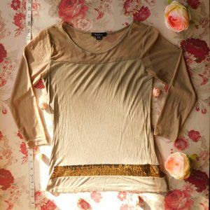 Long Sleeve T-Shirt with Sequien and Mesh Details